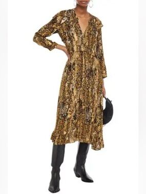 Ba&Sh Lady Sahara Ruffled Snakeskin Jacquered Midi Dress Size 3 (US Large 10-12)
